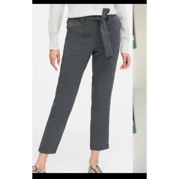 Banana Republic Gray Belted Utility Crop Ankle Pants Size M Belt Pockets Tencel - Picture 1 of 13